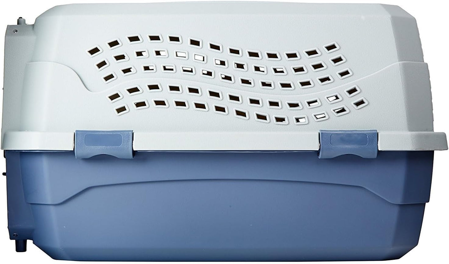 Amazon Basics 2-Door Top-Load Hard-Sided Dogs, Cats Pet Travel Carrier, Gray & Blue, 22.8"L x 15.0"W x 13.0"H