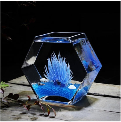 Fish Tank Glass Fish Tank Thickened Transparent Desktop Decorative Office Creative Goldfish Bowl Vase(10.2cm)