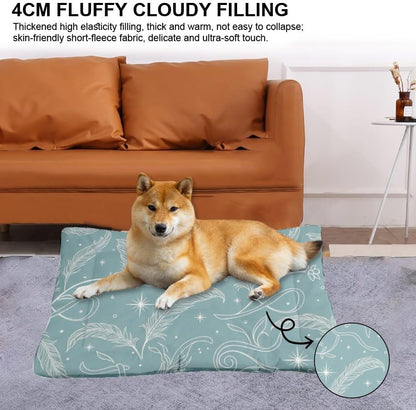 Pale Blue Feather Swirl Dog Bed Dog Crate Mat Cage Pads Pillow for Crate Washable Non-Slip Bed for Washable All-Season Pet House Mat Paw Cushion Indoor Outdoor 24X18 Inch