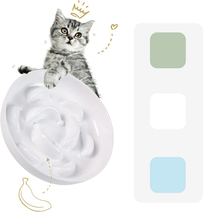 Melamine Cat Slow Feeder Bowl - Pastel Series Cat Plate for Dry and Wet Food - Cute Maze Feeder Dish for Healthy Eating - Dishwasher Safe - 6.3''W x 1.2''H - 7 OZ - Ivory White