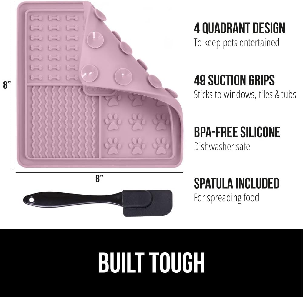 GORILLA GRIP Lick Mat for Dogs, 3Pack, Turquoise/RoyalBlue/Pink and Dog Leash, 4ft-1/2in, Black Bundle