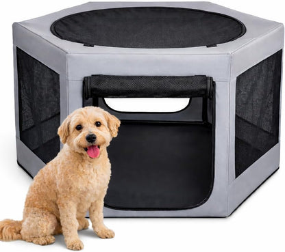 Pet Playpen with Top - Perfect for Puppies & Small Dogs - Indoor and Outdoor Puppy & Dog Play Pen - Features 2 Doors for Easy in and Out Access