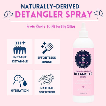 Naturally-Derived Dog Detangler Spray, Leave-in Conditioner for Mat & Tangle Removal, Hydrating Conditioning, Easy Brush, for Curly, Wavy, Long Coats, Sensitive Skin, Made in USA, 16oz