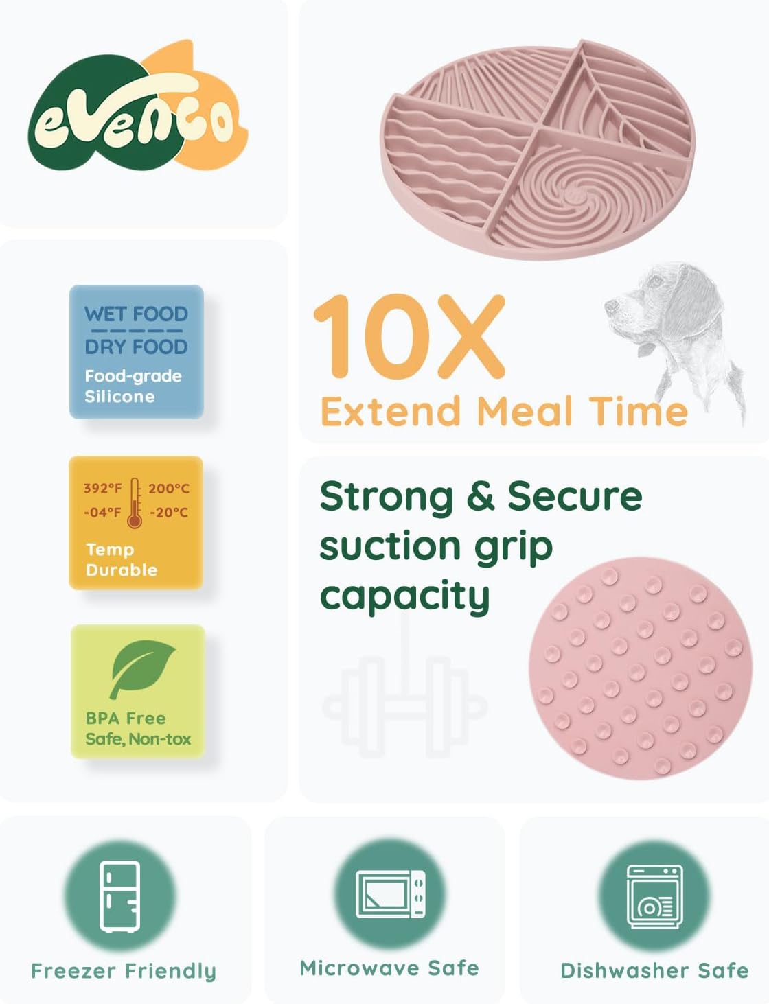 Slow Feeder Dog Bowls, Lick Mat for Dog, Silicone Dog Feeding Bowls with Suction Cups, Pink