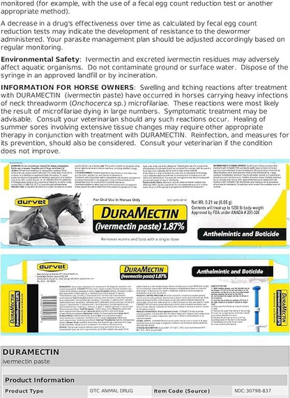 durvet Duramectin Ivermectin Paste 1.87% for Horses, 0.21 oz (Pack of 2)