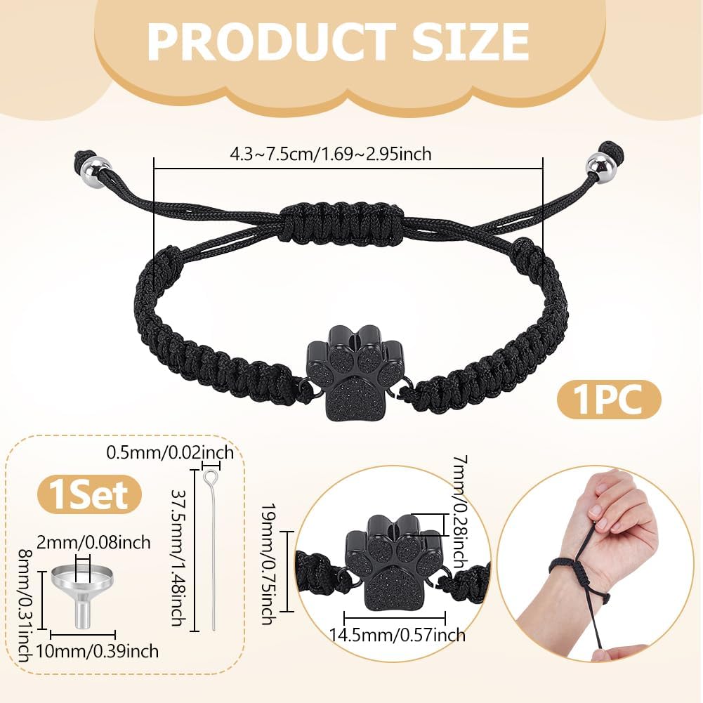 UNICRAFTALE Adjustable 3/4~3 inch Pet Memorial Bracelet 304 Stainless Steel Cremation Jewelry with Paw Print Design Complete Tool Kit for Ashes Keepsake Gift for Pet Loss