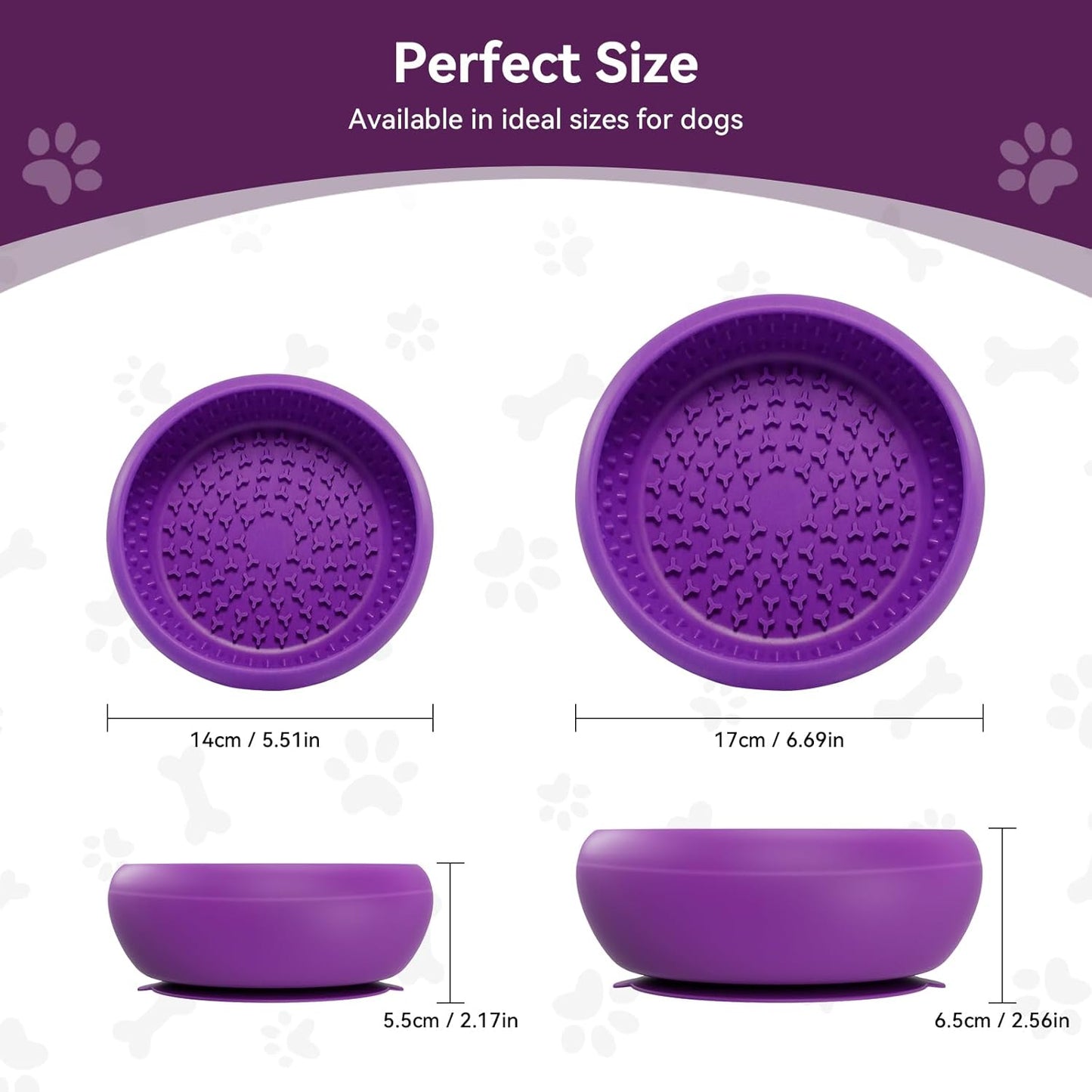 Slow Feeder Dog Bowl, BPA-Free Silicone Lick Mat for Small and Medium Dogs, Non-Slip & Dishwasher Safe (Purple - S)