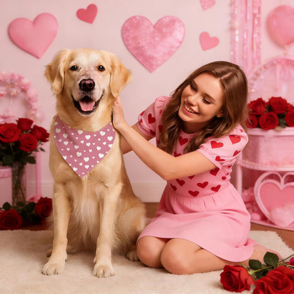 Valentine's Day Dog Bandana, Pink Love Pet Bandana, Valentine's Day Pets Photoshoot Accessories, Adjustable Triangle Dog Scarf for Small Medium Dogs, Adjustable Pet Neckerchief