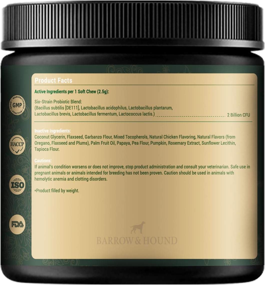 Barrow & Hound Probiotic Bites for Dogs – 6-Strain Probiotics & Pumpkin for Gut Health & Immune Support – 120 Soft Chews – Pumpkin Flavor
