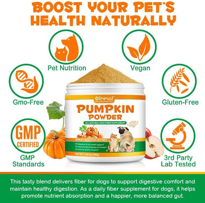 Pumpkin Powder for Dogs, Dog Supplement Support Immune Function & Disgestive, Gut Health Support, Pet Supplies Pumpkin Powder Helps with Stool, Diarrhea, Constipation Relief - 7.05 oz(200g)