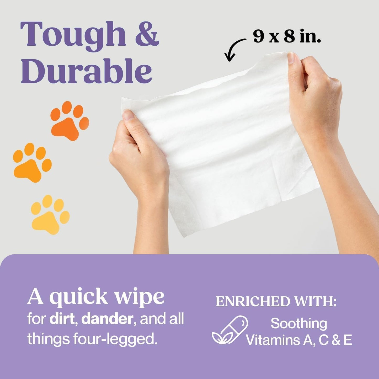 WIPEMATE Lavender XL Pet Wipes for Medium to Large Dogs & Cats, No-Rinse Solution, Hypoallergenic, Gentle, Deodorizing - Pet Wipes for Cleans Paws, Ears, Fur, Butt, & Anal Glands (100 ct)