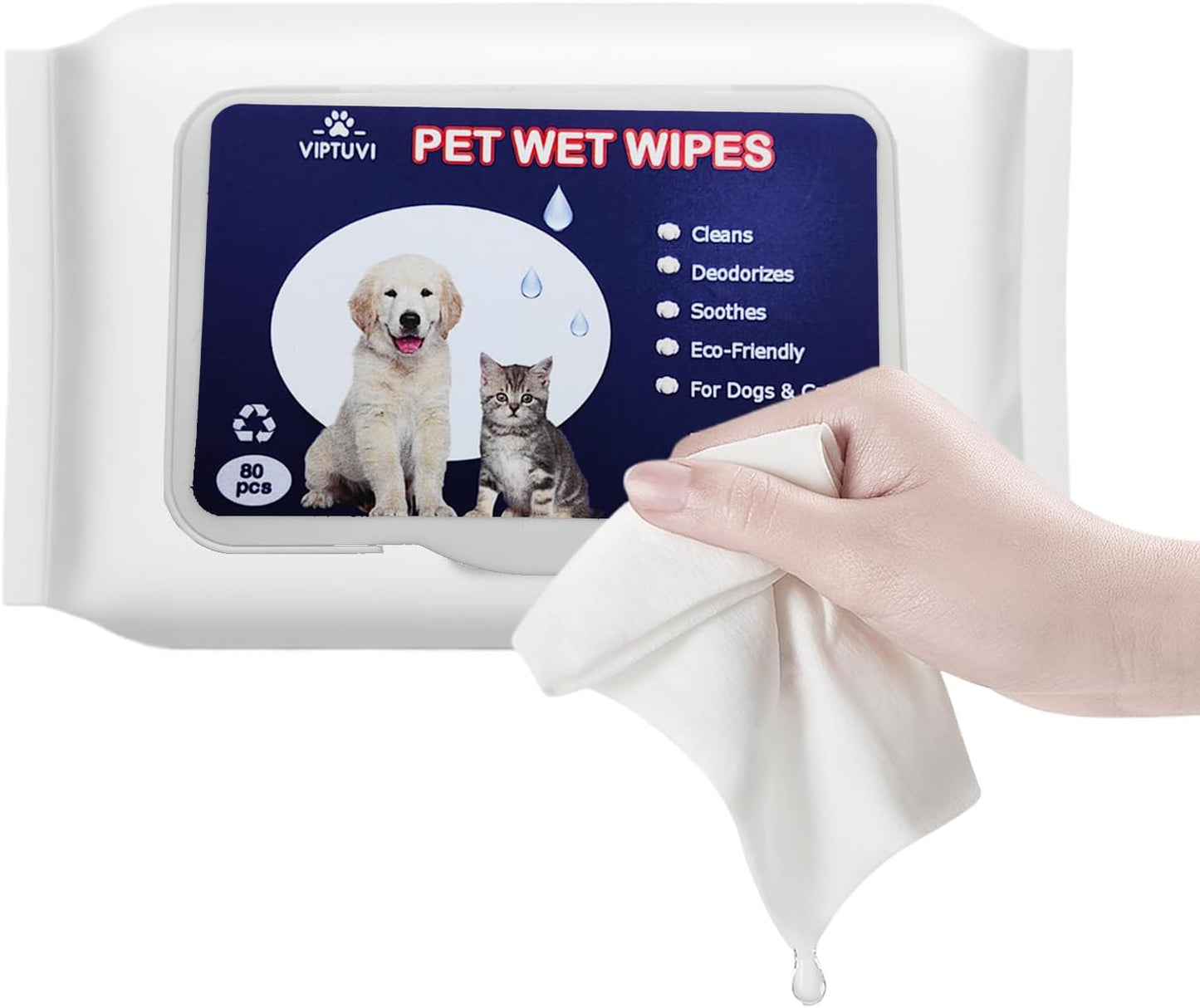 Dog Wipes for Paws and Butt – 80ct Unscented Hypoallergenic Pet Wipes for Dogs & Cats – Extra Thick, Rinse-Free Deodorizing Grooming Wipes for Face, Ears & Sensitive Areas – Travel Pack