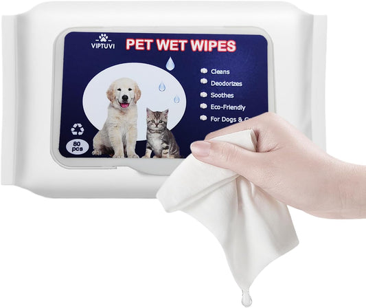 Dog Wipes for Paws and Butt – 80ct Unscented Hypoallergenic Pet Wipes for Dogs & Cats – Extra Thick, Rinse-Free Deodorizing Grooming Wipes for Face, Ears & Sensitive Areas – Travel Pack