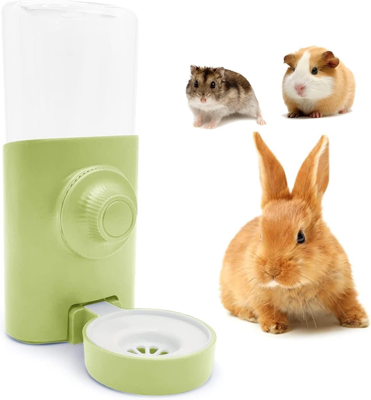 Rabbit Water Bottle, 600ml/21oz Hanging Water Dispenser Feeder Cage Crate Hutch Bunny Puppy Cat Chinchilla Ferret Guinea Pigs Squirrel Hedgehog (Green)
