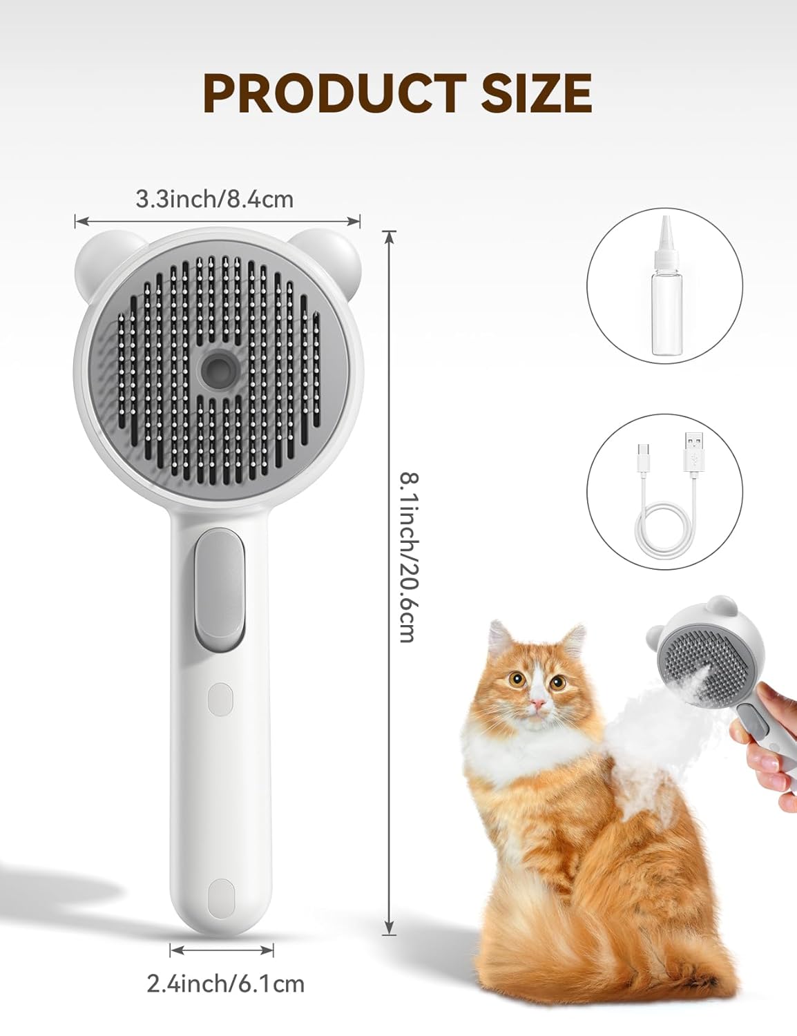 FEELNEEDY Cat Steam Brush, Brushes for Indoor Cats with Release Button, Dual Speed Spray USB Rechargeable Grooming Supplies, Cat Brush for Shedding Suitable for All Long-haired and Short-haired Pets