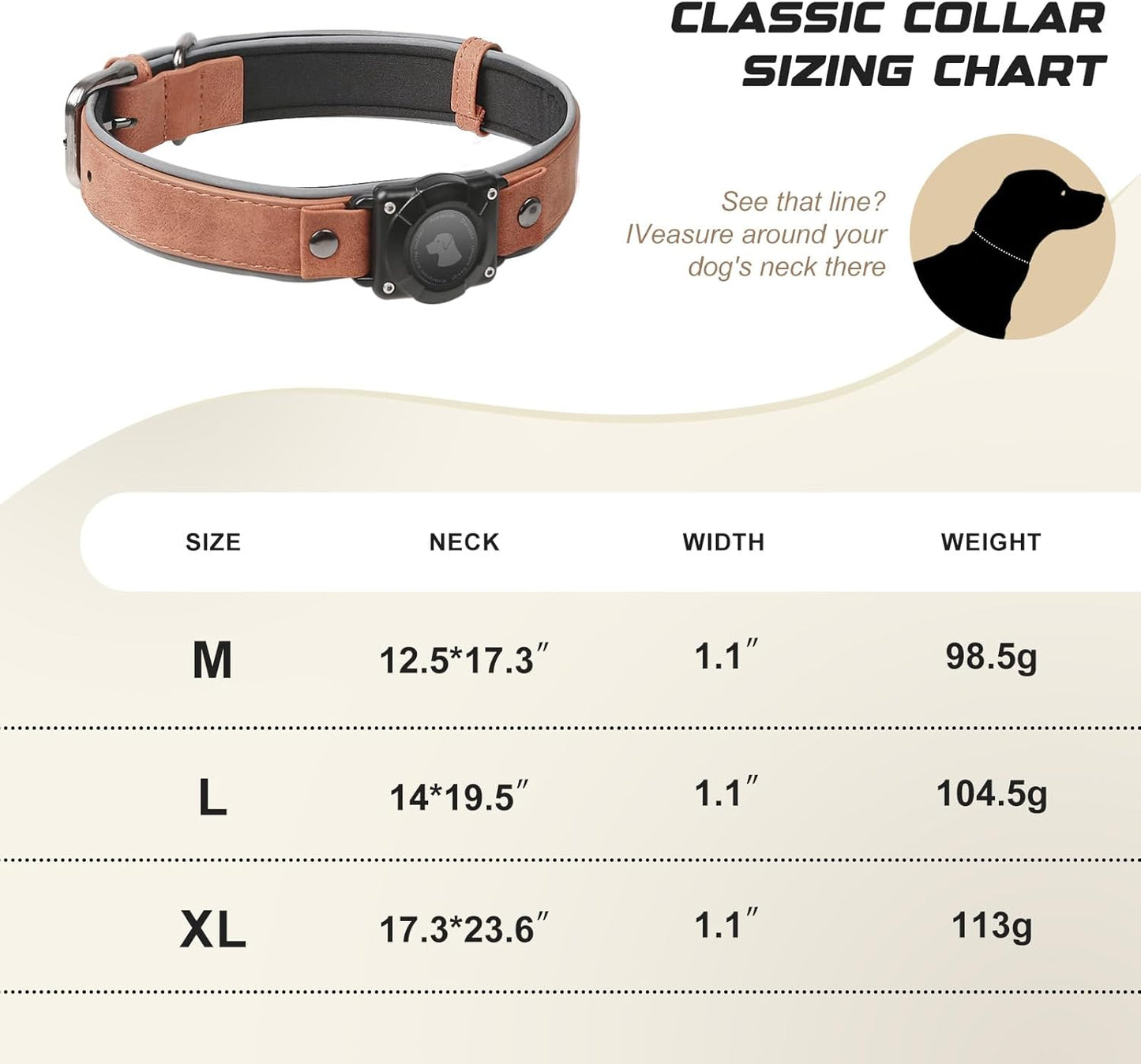 AirTag Dog Collar - Leather Dog Collar with Air Tag Holder | IPX8 Waterproof, Reflective, High - End, Adjustable Soft Padded | Dog GPS Tracker Collars Fit for Medium Large Dogs (MahoganyBrown, M)