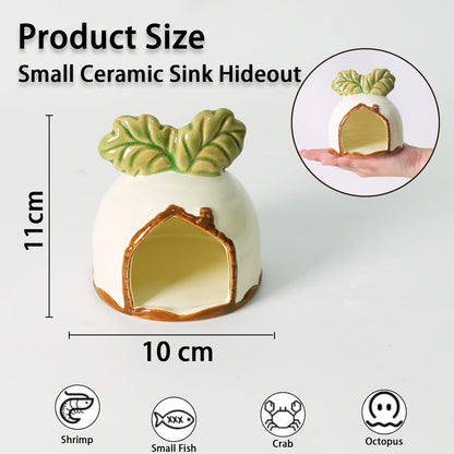 Aquarium Decor Cave Betta Fish Aquarium Accessories Ornaments Hiding Cave Daikon House Hideout for Shrimp Cichlid Hermit Crab, Octopus Hiding Breeding for Tank (White)