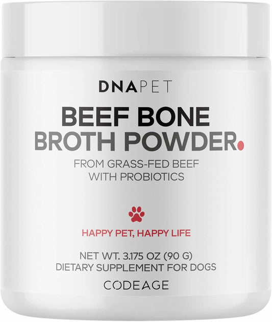 Beef Bone Broth Powder for Dogs Supplement – Grass-Fed Beef with Canine Probiotics (Bacillus coagulans & Bacillus subtilis) - Canine Joint & Gut Wellness Support – All Breeds & Sizes – 3.17 oz