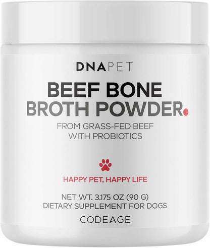 Beef Bone Broth Powder for Dogs Supplement – Grass-Fed Beef with Canine Probiotics (Bacillus coagulans & Bacillus subtilis) - Canine Joint & Gut Wellness Support – All Breeds & Sizes – 3.17 oz
