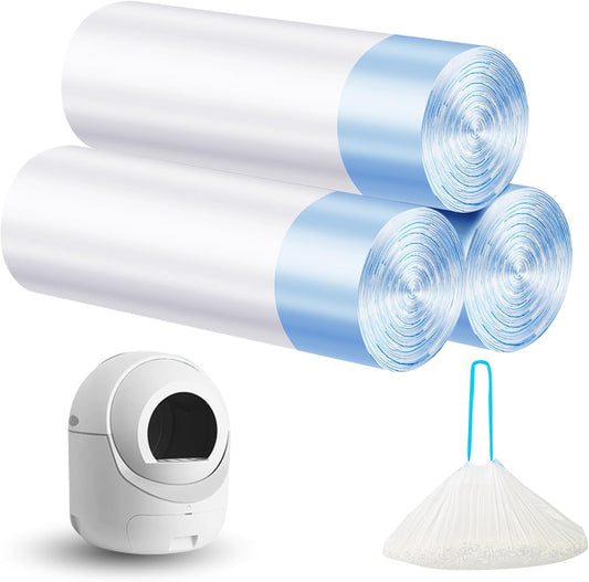 Cat Litter Bags 60 Count, 21.65"x11.8" Drawstring Close Litter Box Liners for Automatic Litter Box,Thick Cat Poop Bags,Easy to Clean,Heavy Duty Robot Bag for Self-Cleaning Box