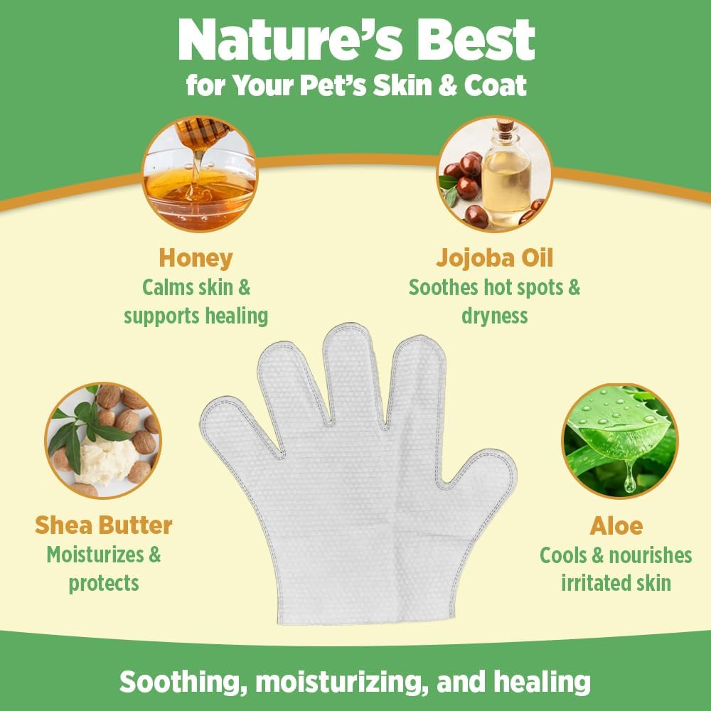 6pc. Premium Pet Glove Cleaning Wipes for Dogs & Cats | Textured, Deodorizing & Hypoallergenic Gloves with Aloe Vera & Shea Butter – Gentle, Skin-Safe Wipes for Fur, Face & Body, Odor Control