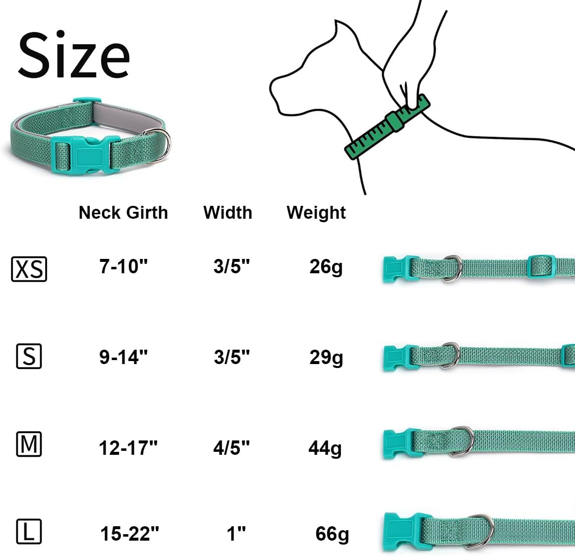 Black Dog Collar Reflective, Highly Reflect Safety Neoprene Padded Puppy Collar Basic Durable Soft Nylon Male Dog Collar for Xs Small Medium Large Boy Pet Dogs Cats, S