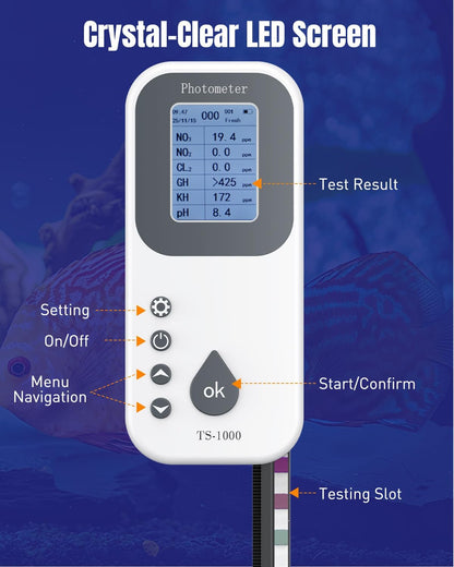 Pawfly 6 in 1 Digital Water Testing Kit, 50 Strips Fresh/Salt Aquarium Water Test Kit, Fish Tank Water Testing Kit, Digital Water Tester for pH, Nitrate, Nitrite, Chlorine, Total Hardness & Carbonate