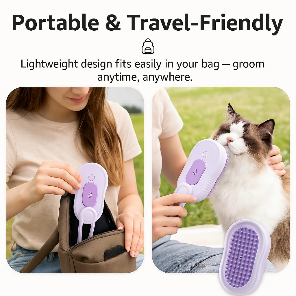 Cat Steam Brush for Shedding – Pet Steam Grooming Tool for Cats & Dogs, Rechargeable De-Shedding Cat Brush with Cleaning & Massage