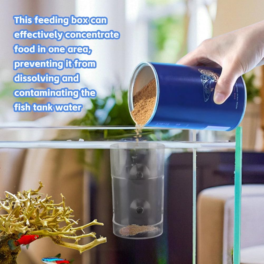 2pcs Fish Tank Feeding Tray with Suction Cup Acrylic Feeding Tube Fish Food Holder Automatic Fishing Feeder Aquarium Tank Divider Supplies Breeder Box for Aquarium (Color:Clear)