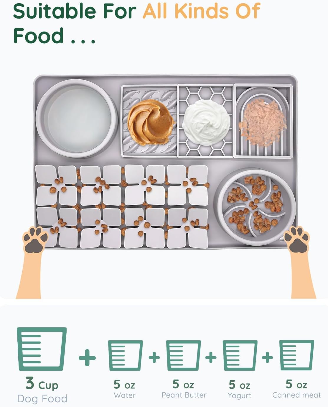 Slow Feeder Bowl Bundle: Lavender Gray 4in1 Licking mat (15.75" x 10.5" x 1.2") + Pink Starry Sky Feeder (5.3" x 3.7"), Silicone Lick mat with Suction Cups for Slow Eating and Keep Busy