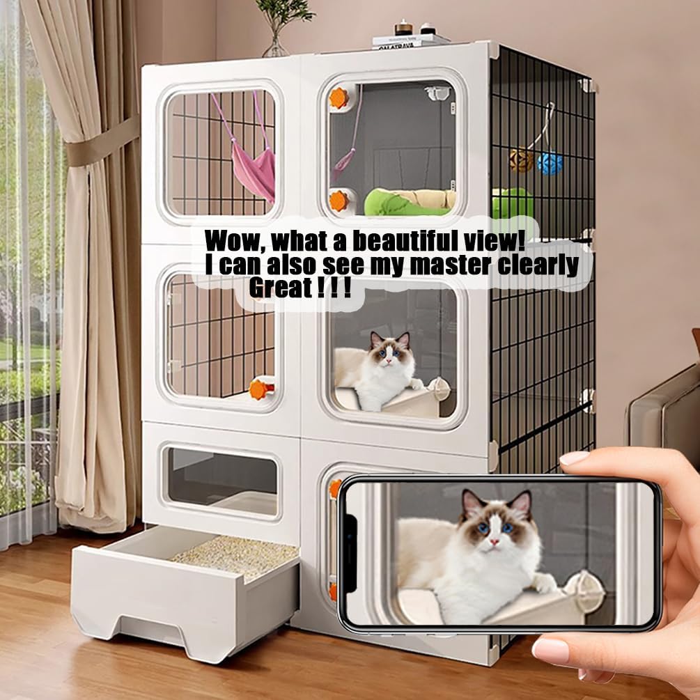 Cat Cage Cat Enclosure with Litter Box, Cat Playpen Detachable Metal, Cat Cage Indoor and Outdoor, Ferret Cage, Rabbit Cage