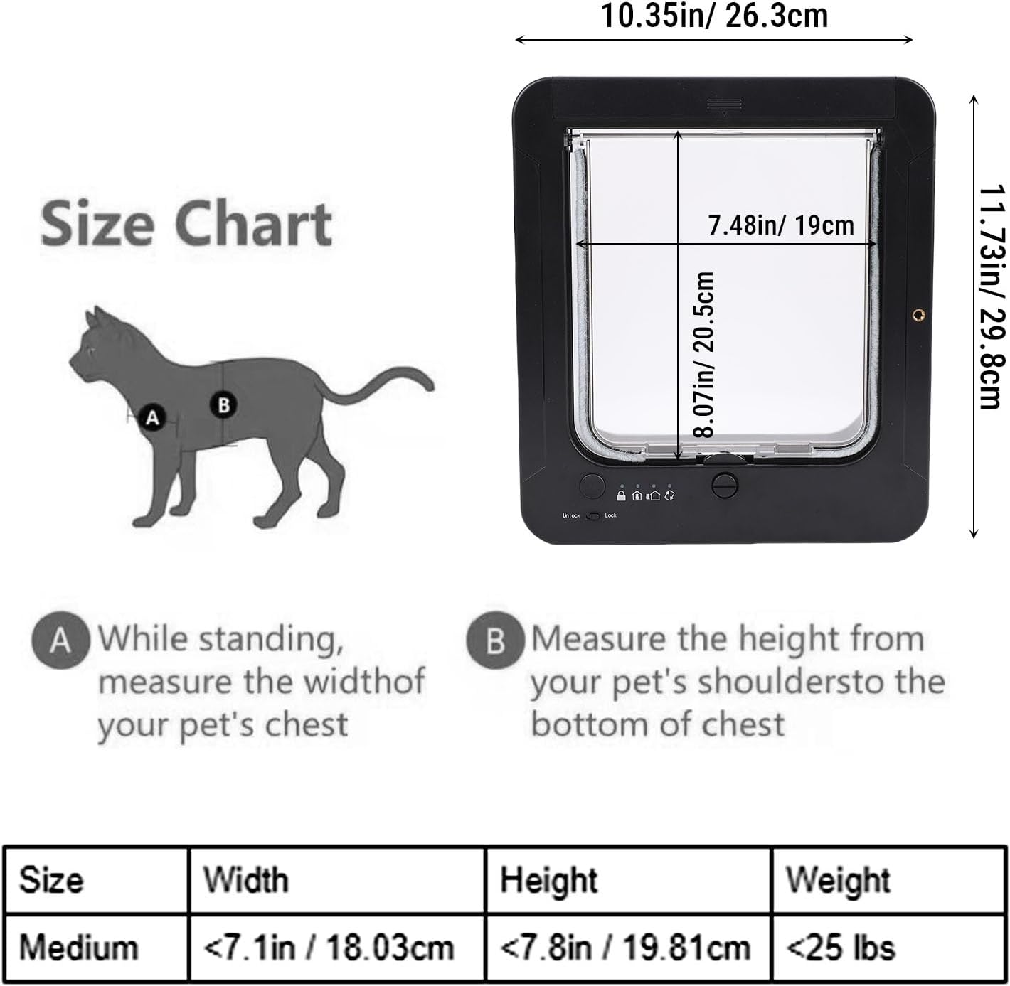 Smart Electronic Pet Door, Automatic Cat Dog Door with 2 Collar Sensor Battery Powered Electronic Sensor with Remote Control for Small Medium Pet