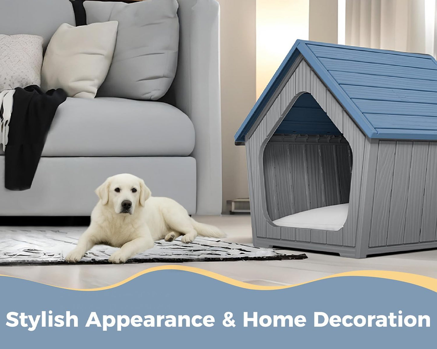 DRATO Dog House Indoor Outdoor Durable Resin Material Houses for Dogs Outside Weatherproof Cozy Small Dog Houses Pet Shelter for Patio, Porch, Living Room