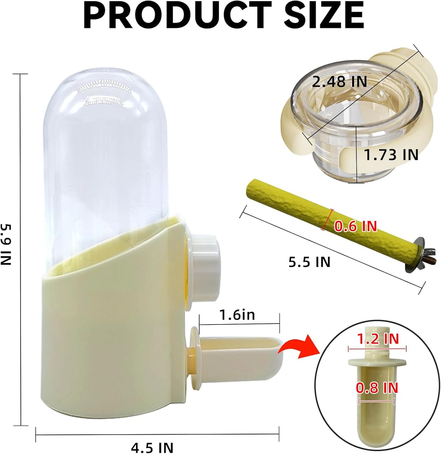 Parrot Water Feeder Bird Water Bottle Parrot Food Feeder with Perch Stand Bird Cage Accessories for Parakeet Budgie Lovebirds Cockatiel