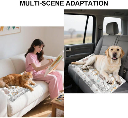 Ultra Soft Cat Bed with Anti-Slip Bottom, Cute Cats Dog Things Dog Sleeping Pad Catbed Cozy Mattress for Indoor& Outdoor Sofa Cars, Machine Washable 24 X 36 Inch