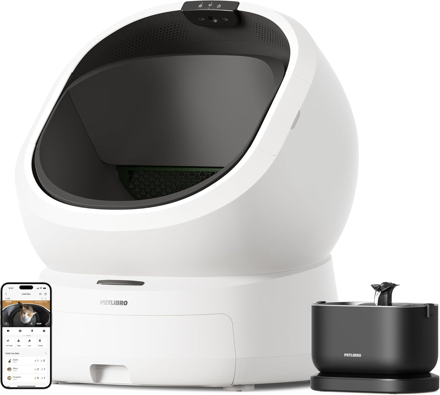Bundle of PETLIBRO Luma Automatic Cat Litter Box AI Waste Analysis + PETLIBRO Cat Water Fountain, Cordless Water Fountain Battery Operated, 2.5L/84oz Dockstream with Stainless Steel Tray