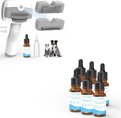 Pet Steam Brush for Dogs & Cats | Self-Cleaning Dog Steam Brush with 3 Brushes & Spray Function for Shedding, Dematting & Grooming | Includes 6PCS Pet Essence