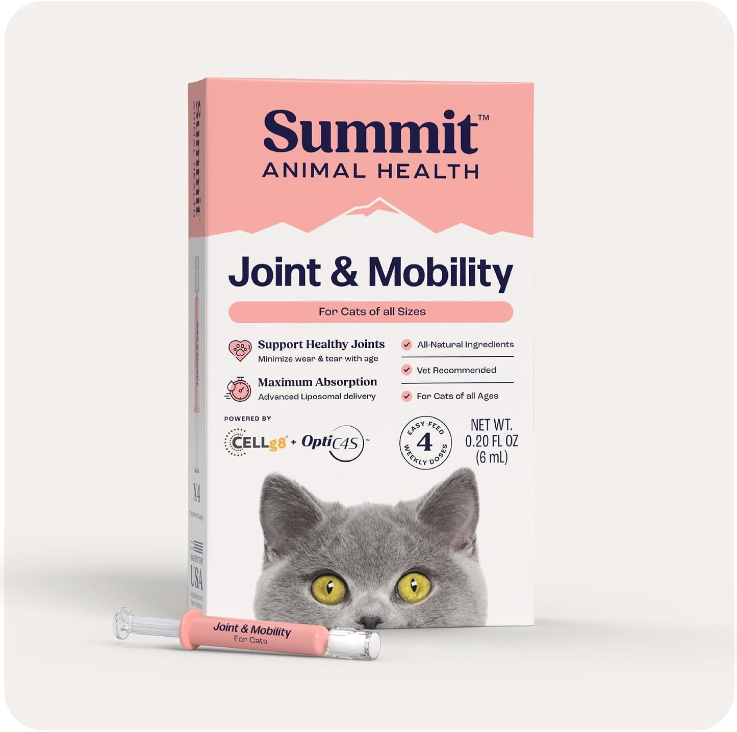 Summit Feline Pain Relief Supplement Inflammation Hip & Joint Support Vitamin for Cats - Natural Chrondroitin with Liposomal Delivery for Arthritis - Drug Free - All Ages
