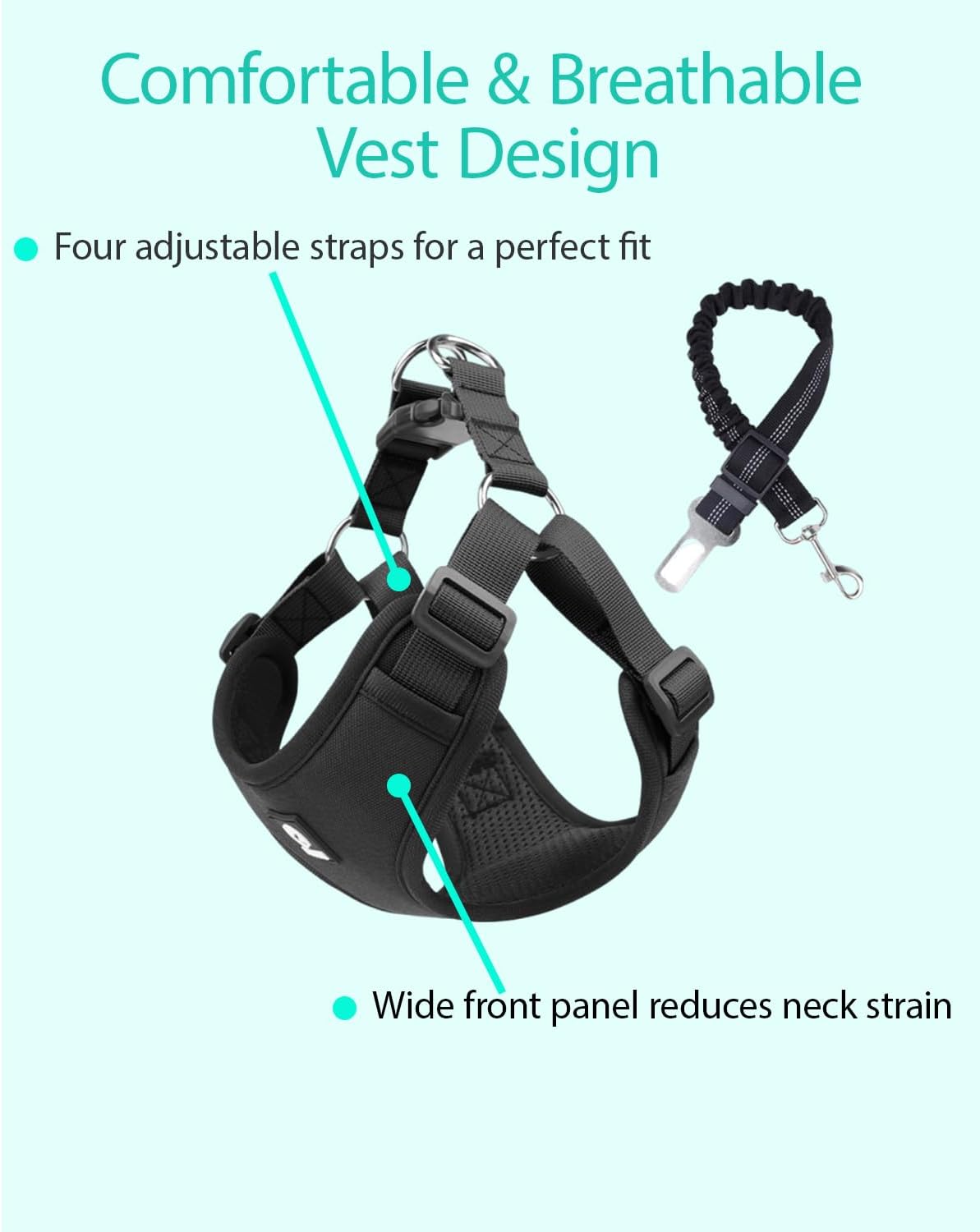 Dog Seat Belt Harness for Car,Padded Dog Car Safety Vest Harness,2 in 1 Seatbelt Tether with Elastic Bungee Journey Harnesses for Small Medium Large Pets (Purple X-Large)