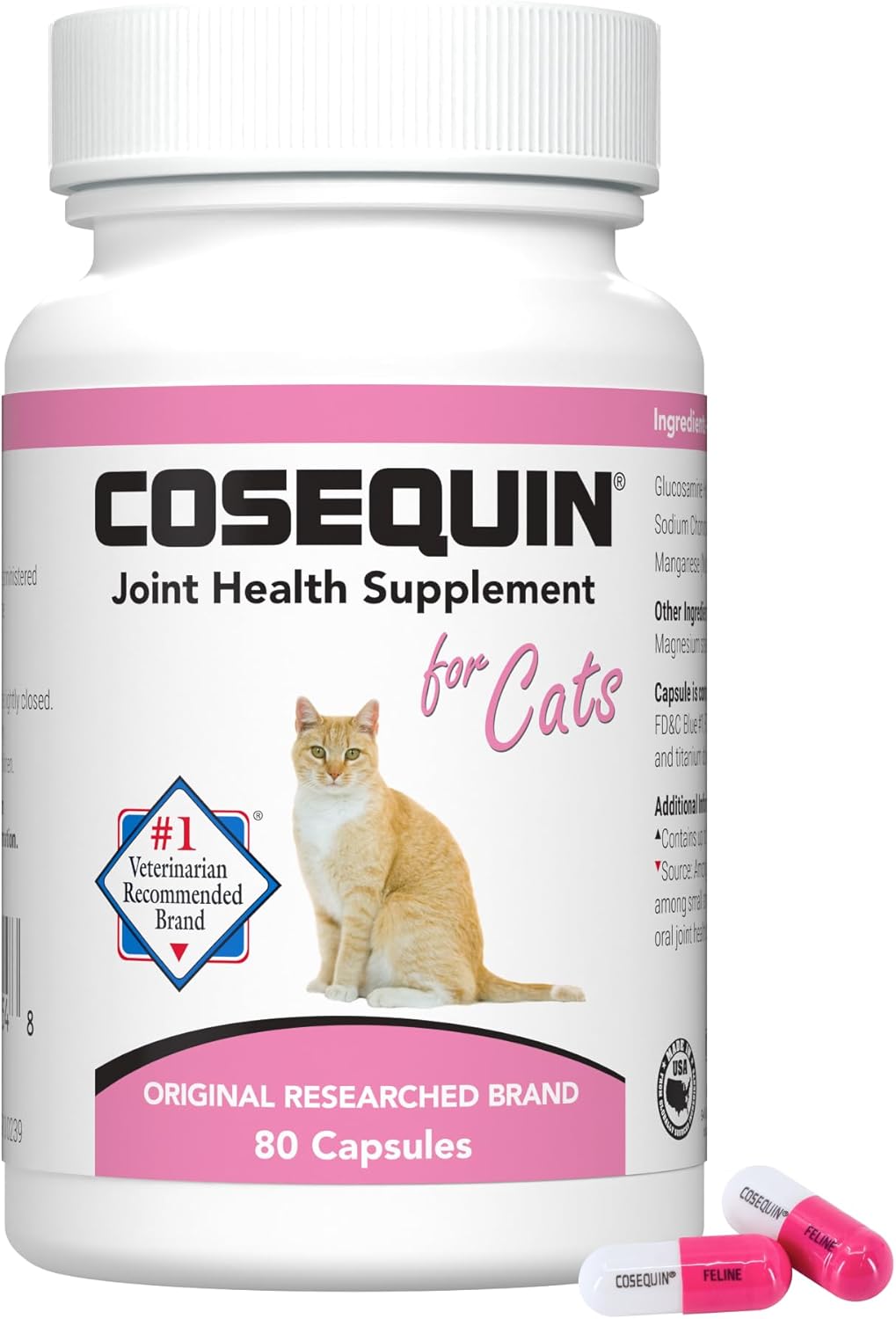 Nutramax Cosequin for Cats Joint Health Supplement, Contains Glucosamine for Cats, Plus Chondroitin, and Omega-3s, Supports Joint and Skin and Coat Health, Sprinkle Capsules, 80 Count