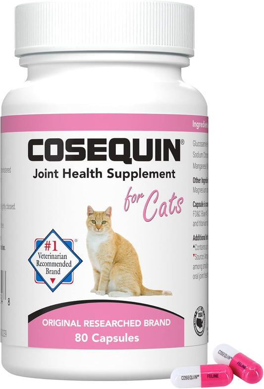 Nutramax Cosequin for Cats Joint Health Supplement, Contains Glucosamine for Cats, Plus Chondroitin, and Omega-3s, Supports Joint and Skin and Coat Health, Sprinkle Capsules, 80 Count