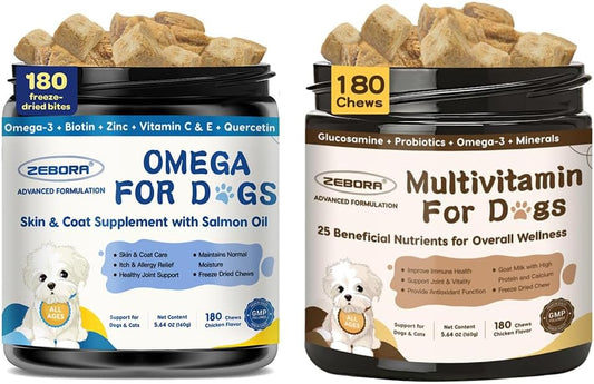 ZEBORA Dog Multivitamin with Probiotics - Dog Vitamins and Supplements, Omega 3 Fish Oil for Dogs Skin and Coat