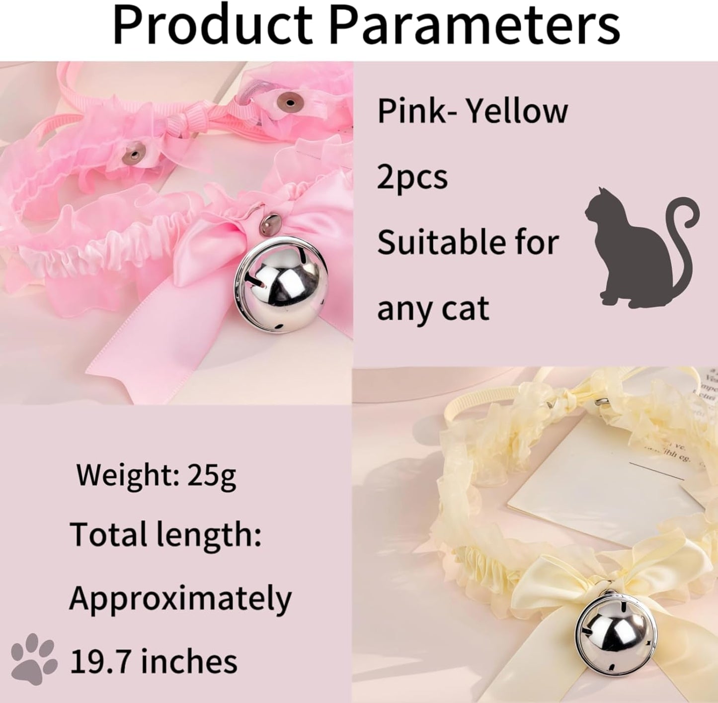 Christmas Cat Collars 2 Pack - Adjustable Kitten Collars with Jingle Bells, Festive Pet Costume Accessories for Small Dogs & Cats, Party Dress Up