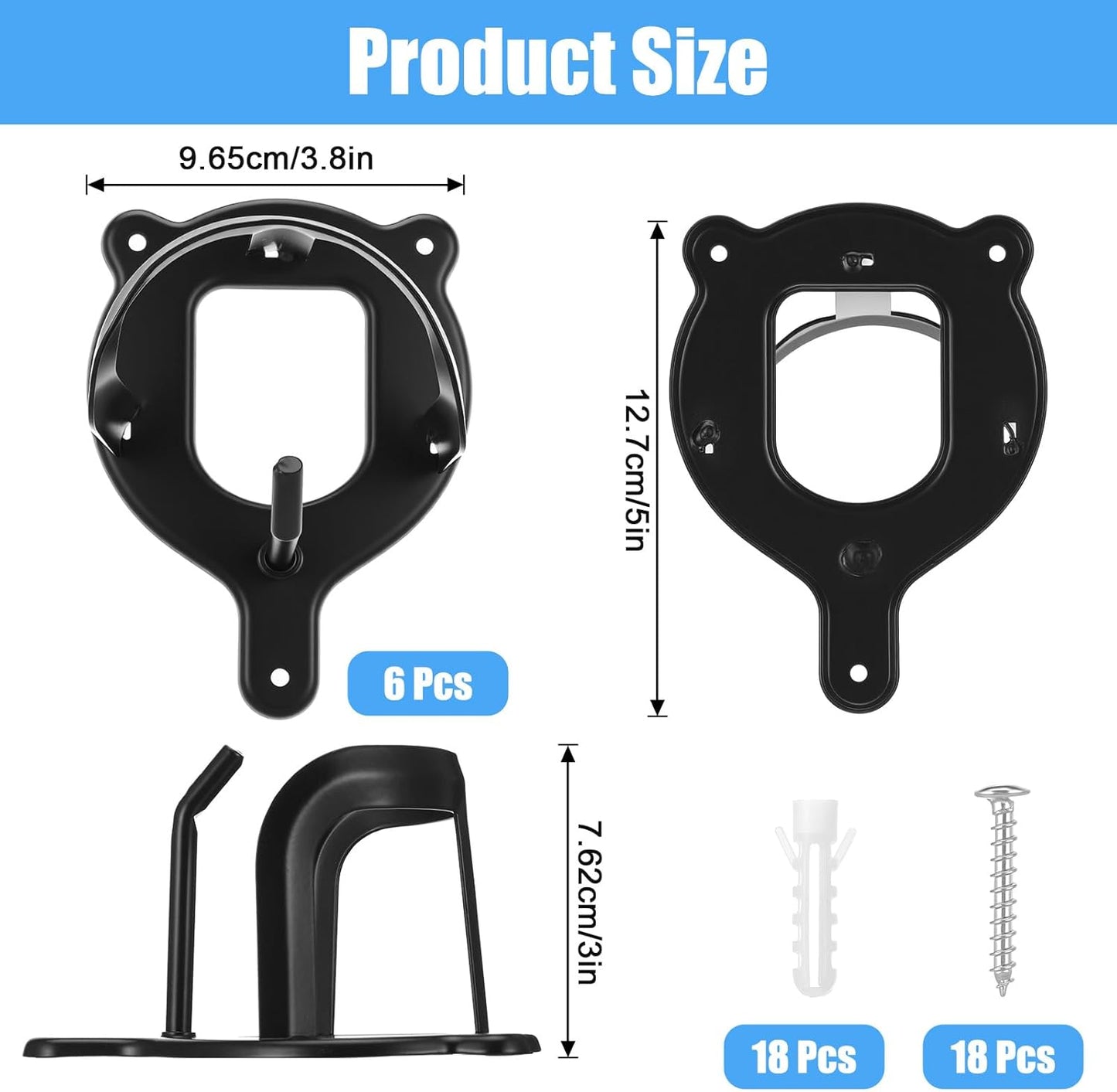 6 Counts Horse Bridle Rack, Iron Bridle Bracket with Tubes and Screw, Wall Mount for Horse Tack Storage, Halter Hanger, Tack Room and Barn Supplies, Black