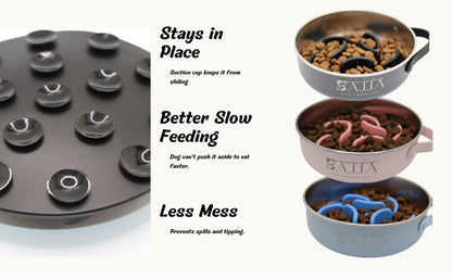 Slow Feeder Insert for Dog Bowl with Suction Cups – Anti-Choke Silicone Design Fits Most Dog Bowls – Includes 3 Finger Toothbrushes for Puppy & Pet Dental Care – Blue, Pink, Black Color
