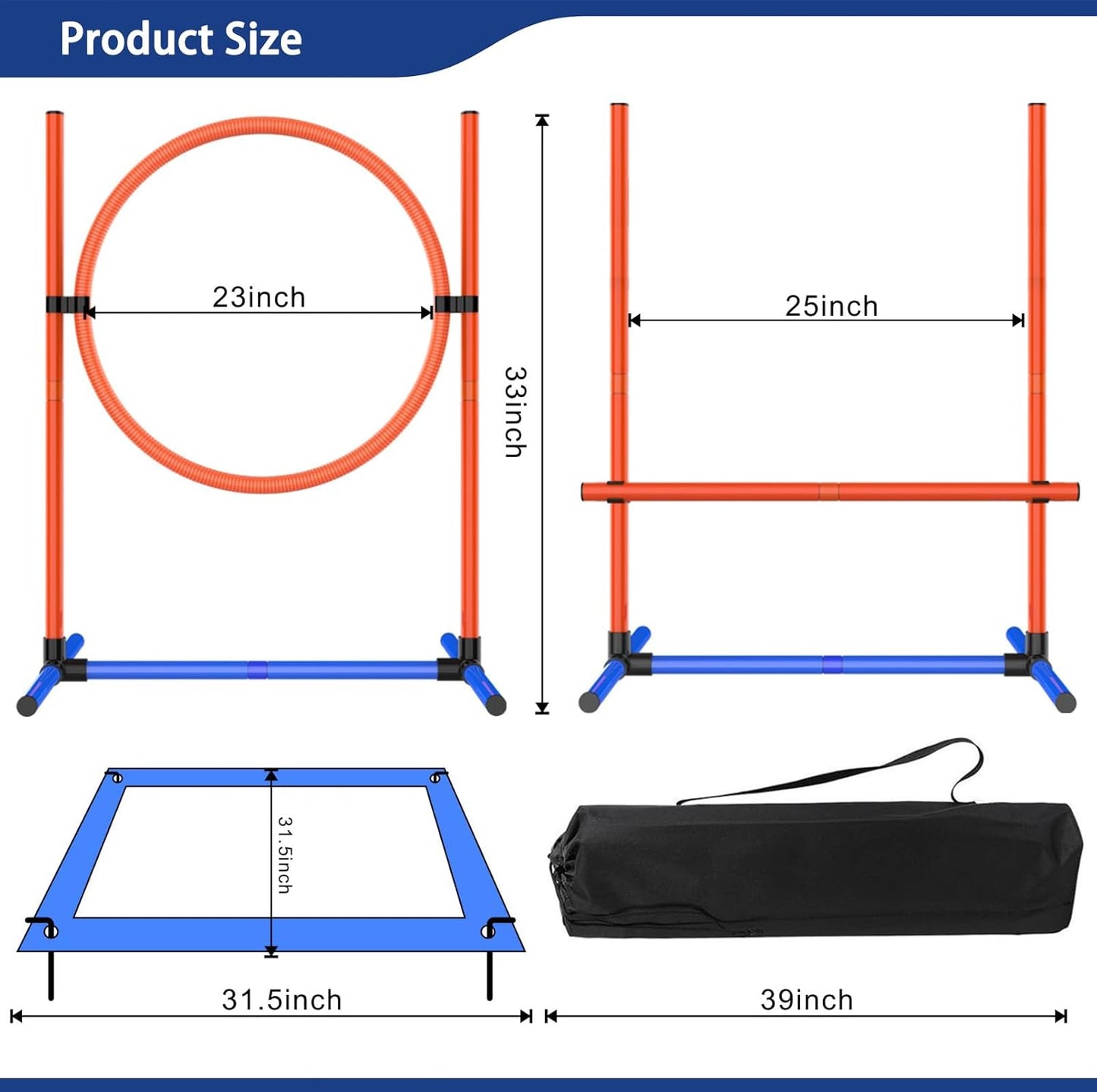 Dog Agility Training Equipment, Dog Obstacle Course Training Starter Kit Pet , Jump Pole, Jump Ring, Pause Box,Storage Bag,Dog Agility Course,Dog Hurdles,Dog Jumps,Outdoor or Indoor Game(3-Sets)