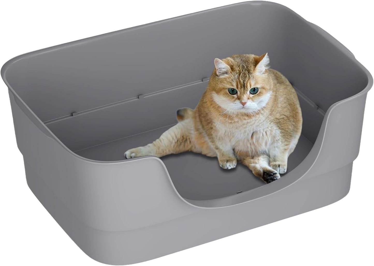 Extra Large Cat Litter Box for Big Cats - High Sides & Low Enter Design, 23.6x17.1x8.54 Inches Spacious Anti-Spill Pet Toilet（Grey）