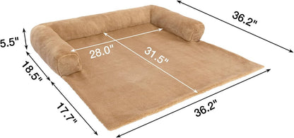 Orthopedic Dog Bed for Large Dogs, Washable Sofa Protector Pet Bed with 3-Sided Bolster, Shredded Memory Foam & Plush Support, Non-Slip Bottom for Medium & Small Dogs