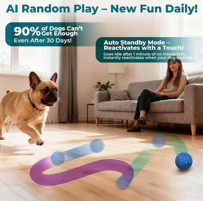 CatPrint Smart Interactive Dog Toy Ball – Automatic Moving, Bouncing & Rolling, 3 Modes, Chew-Proof E-TPU Shell, Waterproof, Rechargeable,Dog Ball for Medium and Large Dogs,Blue Vine