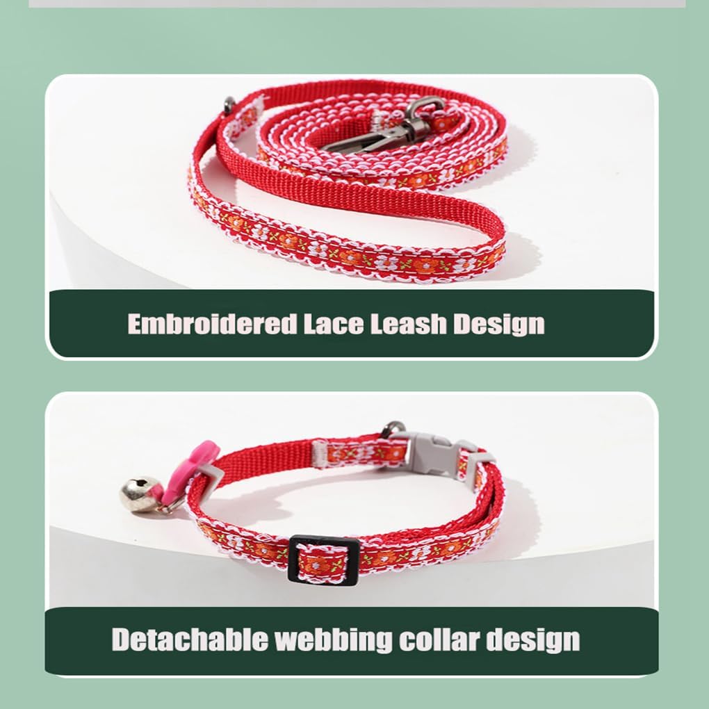 XXS Dog Collar with Bell Leash Set, Basic Floral Puppy Collars for Girls Xs Small Cat Pet Animal Litter Tiny Kitten, Orange White